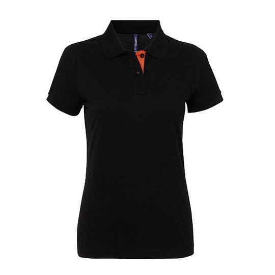 [1000406199] Women´s Classic Fit Contrast Polo [AQ022] (XS, Black / Orange)