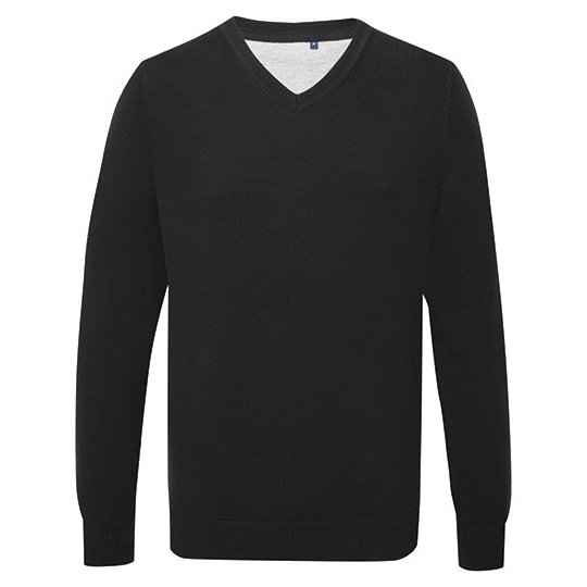 [1000406381] Men´s Cotton Blend V Neck Sweater [AQ042] (S, Black)