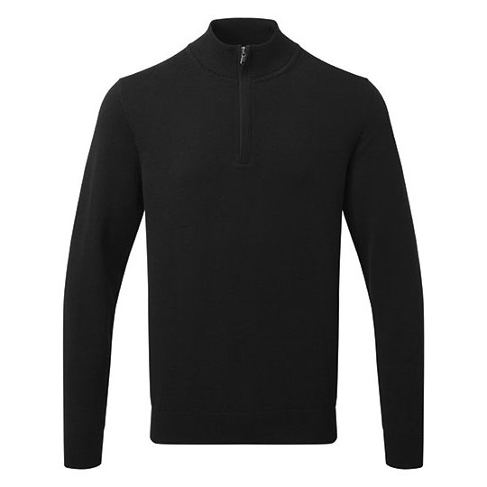 [1000406399] Men´s Cotton Blend 1/4 Zip Sweater [AQ048] (S, Black)
