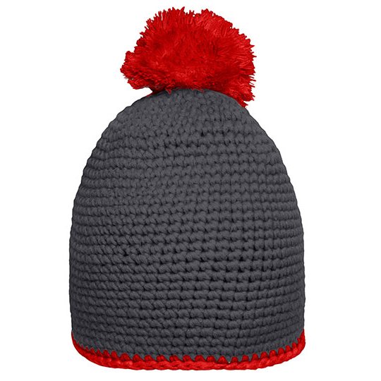 (MB7964) Pompon Hat With Contrast Stripe