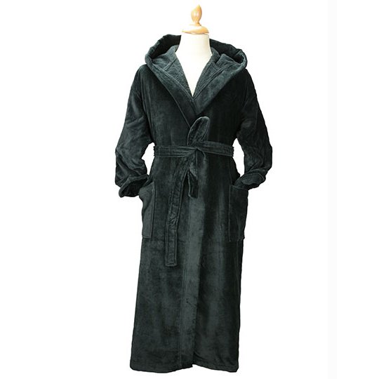 [1000321003] (029.50) DeLuxe Velour Bathrobe with hood [AR029] (XS, Very Black)