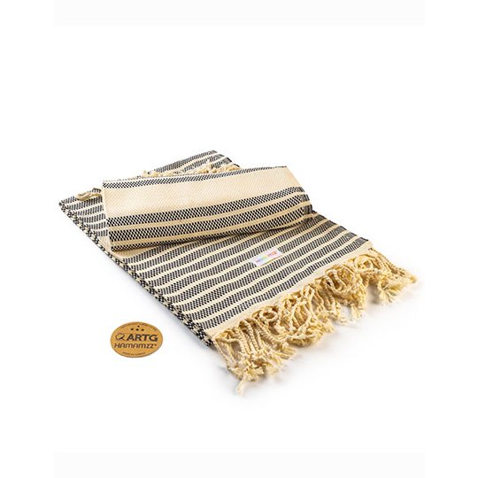 [1000243979] Hamamzz® Original Bodrum DeLuxe Towel [AR055] (Black / Ivory)