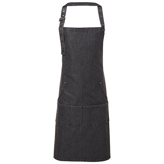 [1000212980] (PR126) Jeans Stitch Denim Bib Apron [PW126] (Black Denim (ca. Pantone 433C))