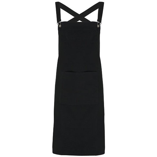 [1000268392] (PR129) Cross Back Barista Bib Apron [PW129] (Black (ca. Pantone Black C))