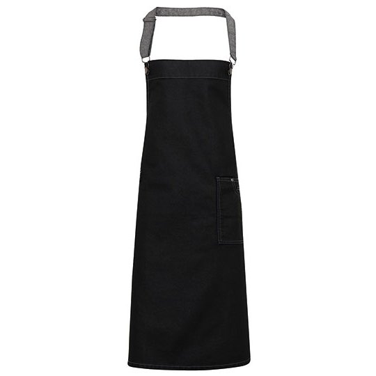 [1000226660] (PR134) District Waxed Look Denim Bib Apron [PW134] (Black Denim (ca. Pantone 433C))