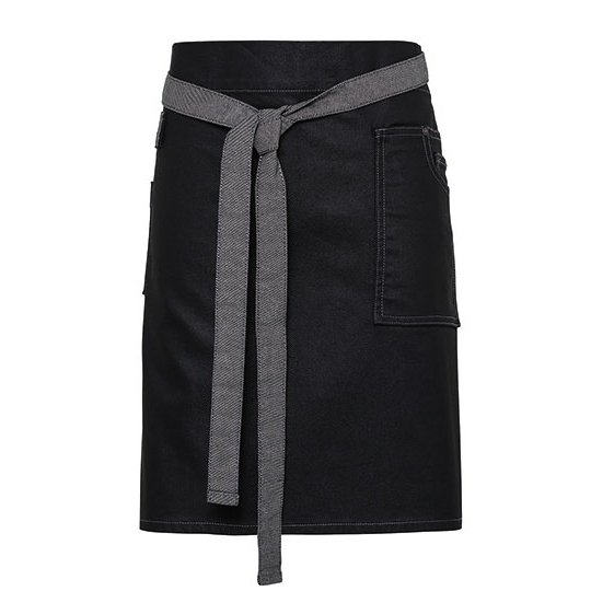 [1000226722] (PR135) Division Waxed Look Denim Waist Apron [PW135] (Black Denim (ca. Pantone 433C))