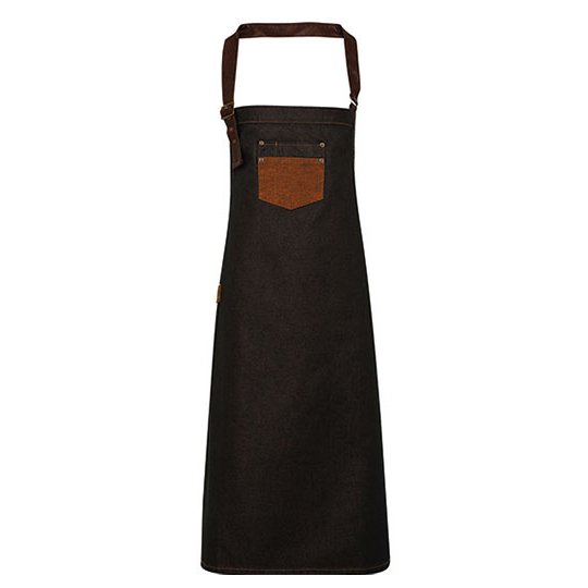 (PR136) Division Waxed Look Denim Bib Apron With Faux Leather [PW136]