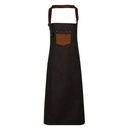 (PR136) Division Waxed Look Denim Bib Apron With Faux Leather [PW136]