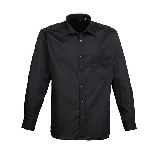 [1000143511] (PR200) Men´s Poplin Long Sleeve Shirt [PW200] (37 (14H), Black (ca. Pantone Black C))