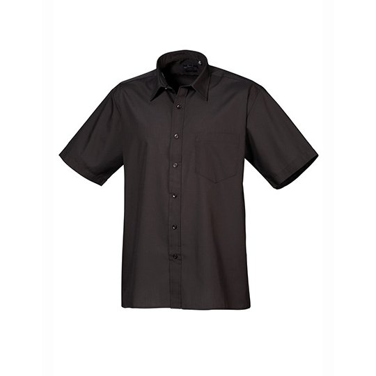 [1000143817] (PR202) Men´s Poplin Short Sleeve Shirt [PW202] (37 (14H), Black (ca. Pantone Black C))