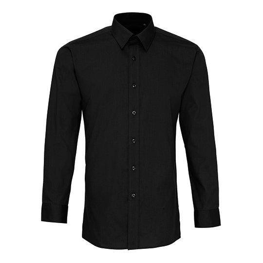 [1000144103] (PR204) Men´s Long Sleeve Fitted Poplin Shirt [PW204] (37 (14H), Black (ca. Pantone Black C))
