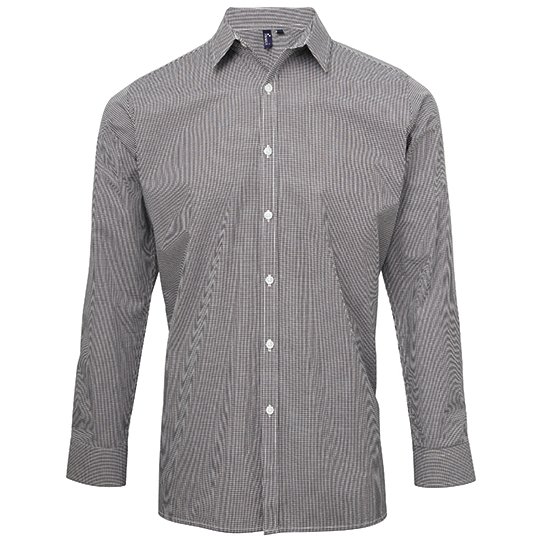 (PR220) Men´s Microcheck (Gingham) Long Sleeve Cotton Shirt [PW220]