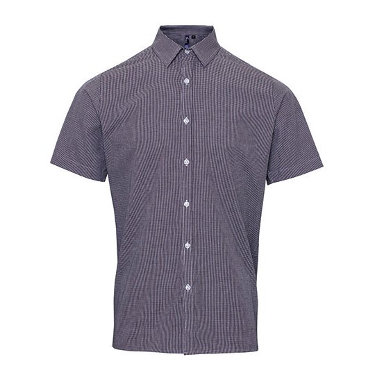 (PR221) Men´s Microcheck (Gingham) Short Sleeve Cotton Shirt