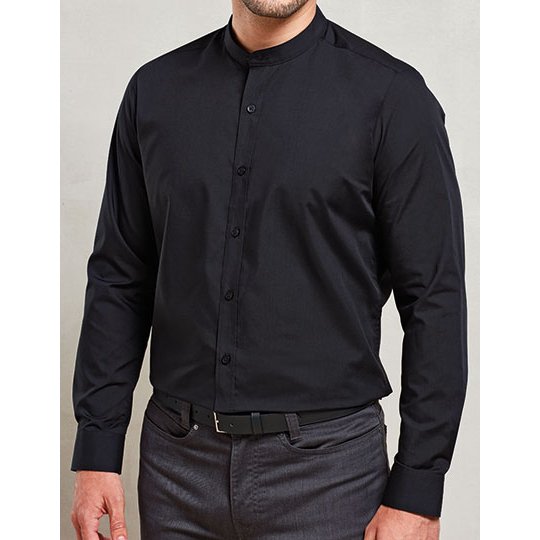 [1000361555] (PR258) Men´s Banded Collar Grandad Long Sleeve Shirt [PW258] (XS, Black)
