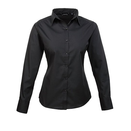 [1000144259] (PR300) Women´s Poplin Long Sleeve Blouse [PW300] (34 (XXS/6), Black (ca. Pantone Black C))