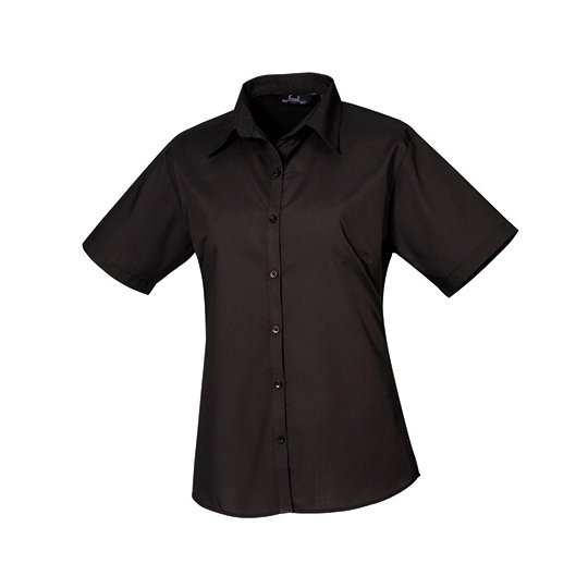 [1000144589] (PR302) Women´s Poplin Short Sleeve Blouse [PW302] (34 (XXS/6), Black (ca. Pantone Black C))