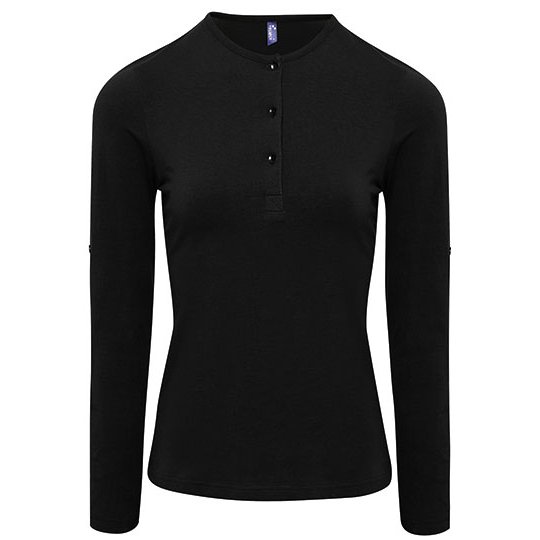 [1000269221] (PR318) Women´s Long-John Roll Sleeve Tee [PW318] (XS, Black (ca. Pantone Black C))