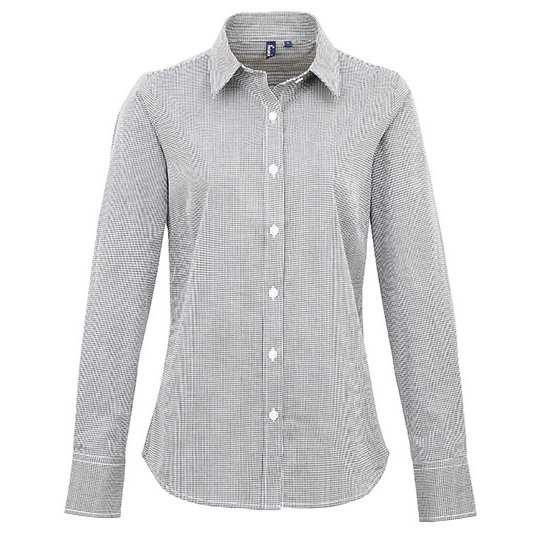 (PR320) Women´s Microcheck (Gingham) Long Sleeve Cotton Shirt [PW320]