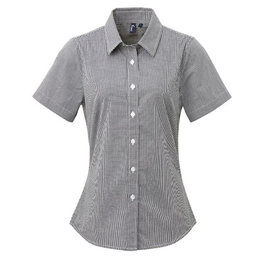 (PR321) Women´s Microcheck (Gingham) Short Sleeve Cotton Shirt