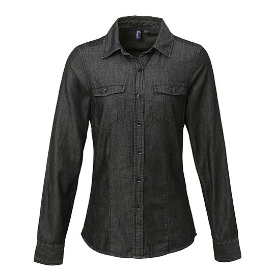 [1000227073] (PR322) Women´s Jeans Stitch Denim Shirt [PW322] (XS, Black Denim (ca. Pantone 433C))
