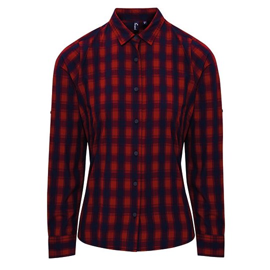 [1000226975] (PR350) Women´s Mulligan Check Cotton Long Sleeve Shirt [PW350] (XS, Red / Navy (ca. Pantone 2378C))