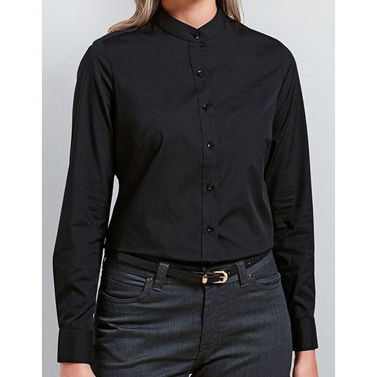 [1000361574] (PR358) Women´s Banded Collar Grandad Shirt [PW358] (XS, Black)