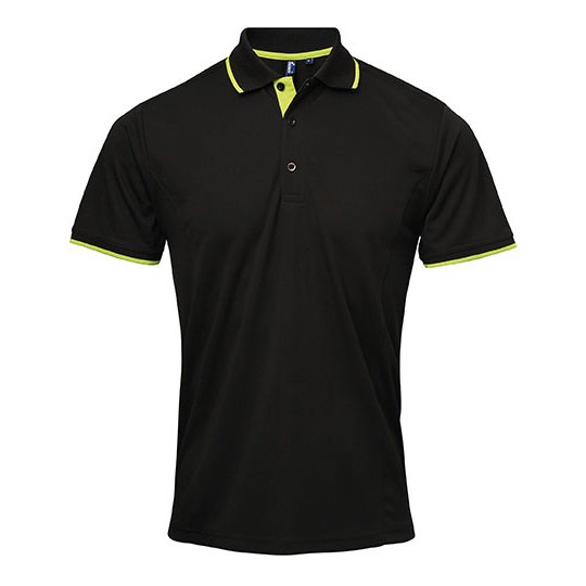 [1000213100] (PR618) Men´s Contrast Coolchecker® Polo [PW618] (S, Black (ca. Pantone Black C) / Lime (ca. Pantone 382C))