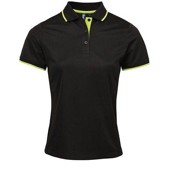 [1000213148] (PR619) Women´s Contrast Coolchecker® Polo [PW619] (S, Black (ca. Pantone Black C) / Lime (ca. Pantone 382C))