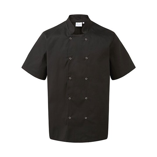 [1000351226] (PR664) Studded Front Short Sleeve Chef´s Jacket [PW664] (XS, Black (ca. Pantone Black C))