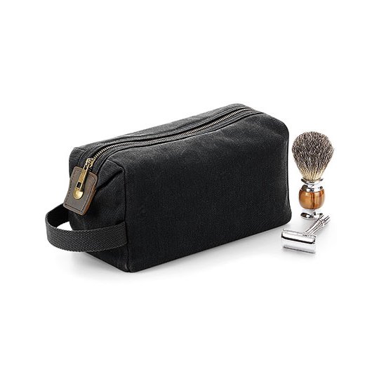 [1000265246] Heritage Waxed Canvas Wash Bag [QD651] (Black)