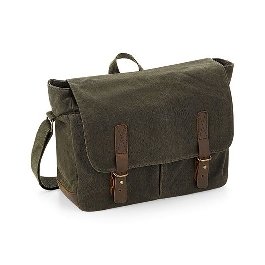 [1000265342] Heritage Waxed Canvas Messenger [QD653] (Olive Green)