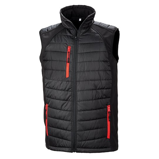 [1000248776] (R238X) Recycled Compass Padded Softshell Gilet [RT238] (XS, Black / Red)