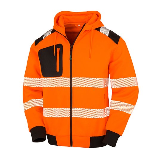 [1000310806] (R503X) Recycled Zipped Safety Hoody [RT503] (S, Fluorescent Orange / Black)