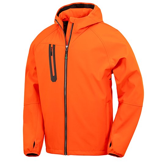 [1000388347] (R909X) 3-Layer Recycled Printable Hooded Casual Softshell Jacket [RT909] (XS, Orange / Navy)