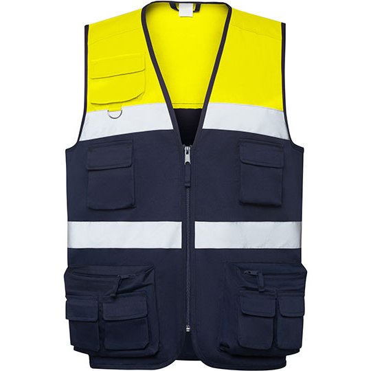 [1000410656] (HV9323) High visibility Multi-Pocket Vest Beta [RY9323] (S, Navy Blue 55 / Fluor Yellow 221)
