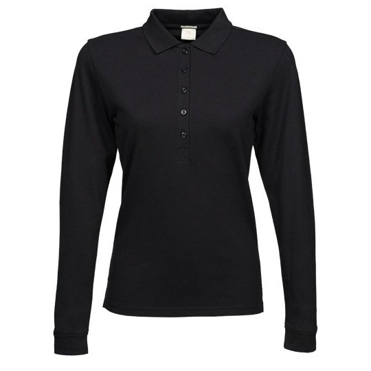 [1000180586] (146) Women´s Luxury Stretch Long Sleeve Polo [TJ146] (S, Black)