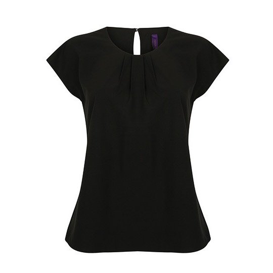 [1000277413] (H597) Ladies´ Pleat Front Short Sleeve Blouse [W597] (XS, Black)