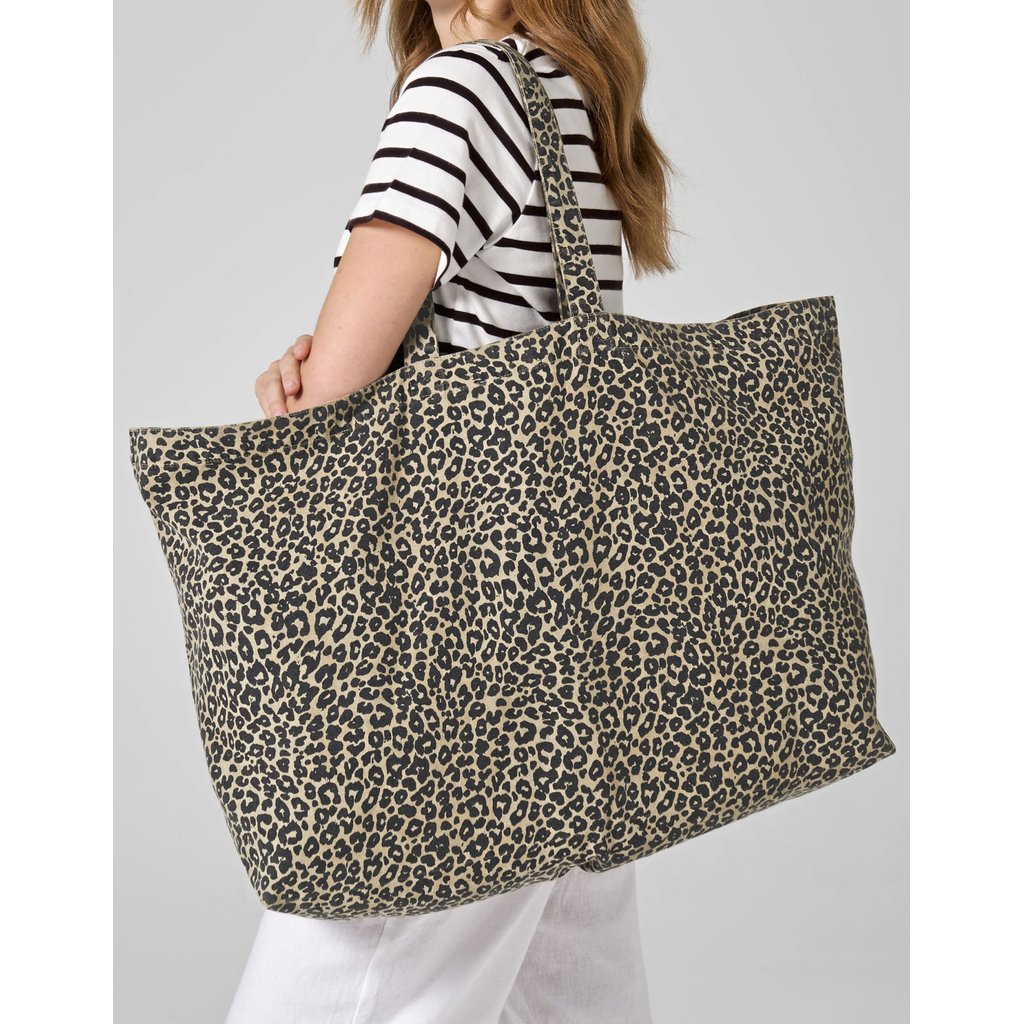 (W336) Leopard Print Canvas Oversized Tote Bag