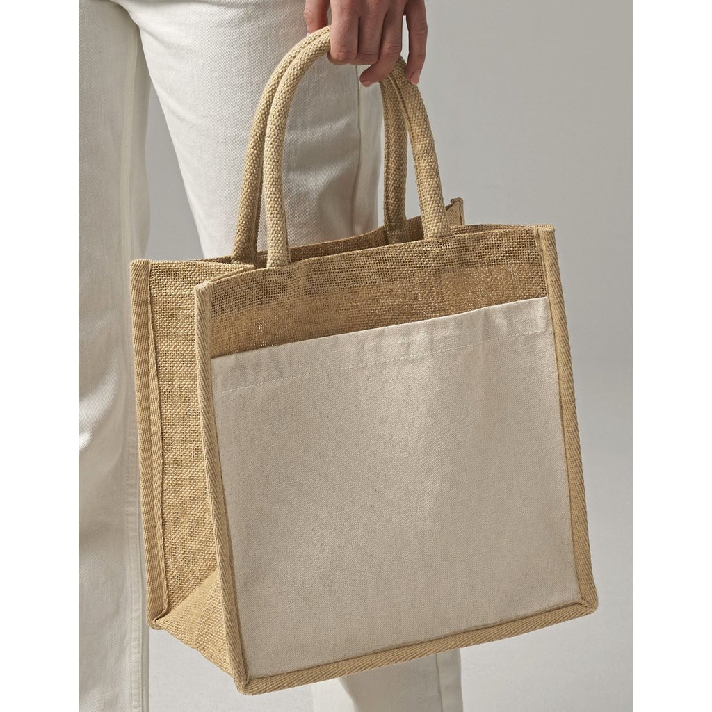 (W483) Cotton Pocket Natural Starched Jute Midi Bag