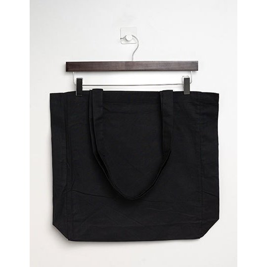 [1000375043] Cotton Bag Side Fold Long Handles [XT95N] (Black)