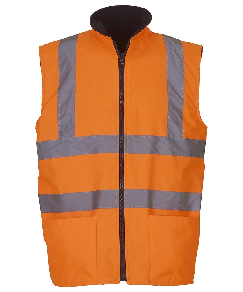 [1000193011] (HV008F) Reversible Fleece Bodywarmer [YK008F] (S, Hi-Vis Orange)