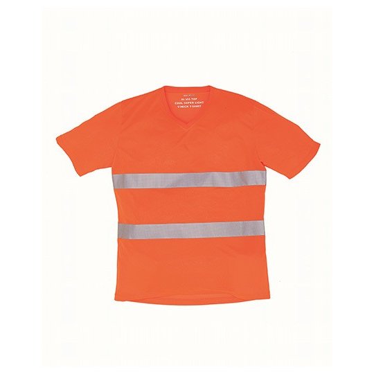 [1000215782] (HVJ910) Hi-Vis Top Cool Super Light V-Neck T-Shirt [YK910] (S, Hi-Vis Orange)