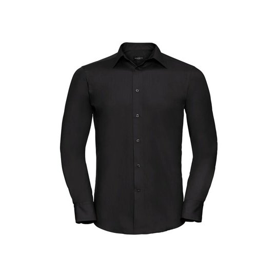 [1000201268] (R-924M-0) Men's Long Sleeve Tailored Polycotton Poplin Shirt [Z924] (S (37/38), Black)