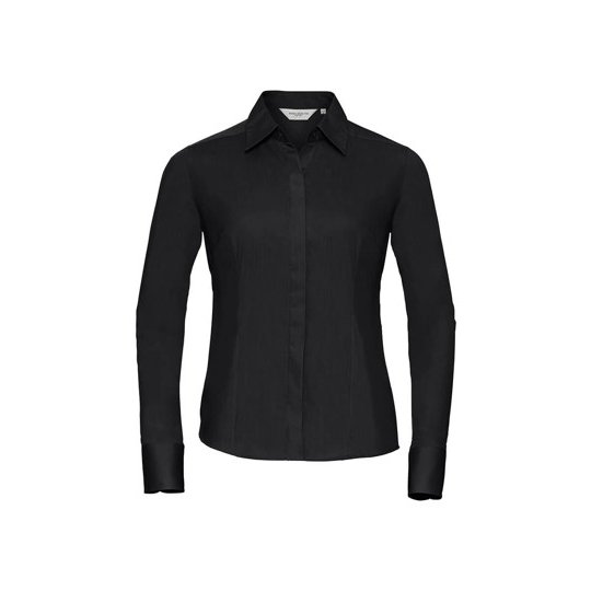 [1000201289] (R-924F-0) Ladies' Long Sleeve Fitted Polycotton Poplin Shirt [Z924F] (XS, Black)