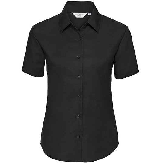 [1000201672] (R-933F-0) Ladies' Short Sleeve Tailored Oxford Shirt [Z933F] (XS, Black)