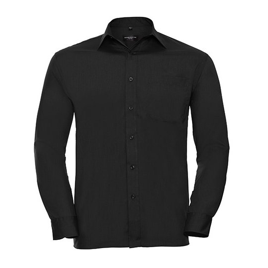 [1000201742] (R-934M-0) Men's Long Sleeve Classic Polycotton Poplin Shirt [Z934] (S (37/38), Black)