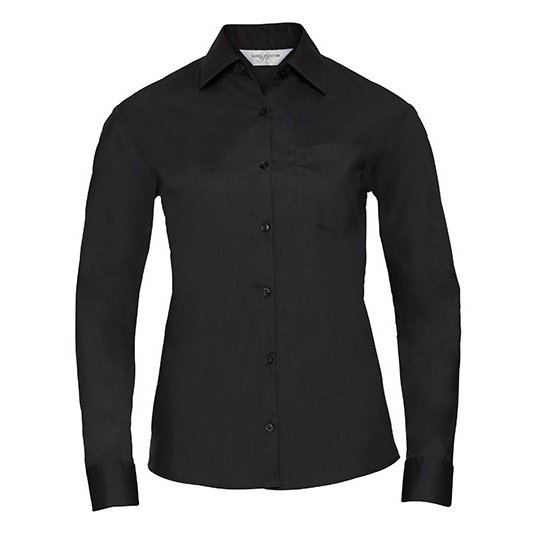 [1000201798] (R-934F-0) Ladies' Long Sleeve Classic Polycotton Poplin Shirt [Z934F] (XS, Black)