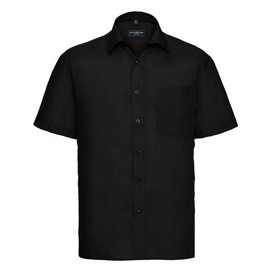 [1000201862] (R-935M-0) Men's Short Sleeve Classic Polycotton Poplin Shirt [Z935] (S (37/38), Black)