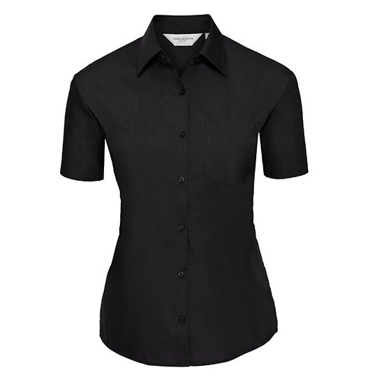 [1000201918] (R-935F-0) Ladies' Short Sleeve Classic Polycotton Poplin Shirt [Z935F] (XS, Black)