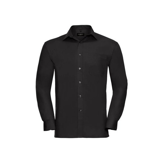 [1000201989] (R-936M-0) Men's Long Sleeve Classic Pure Cotton Poplin Shirt [Z936] (S (37/38), Black)